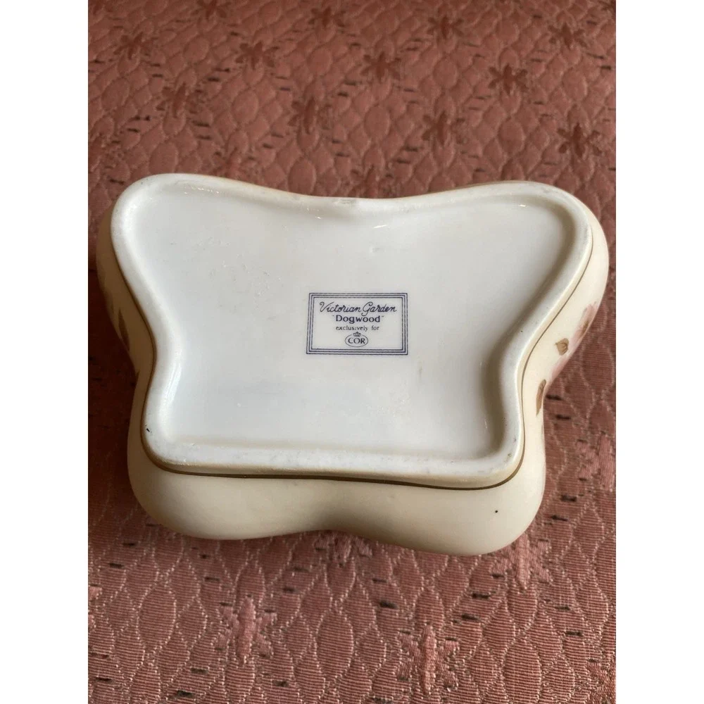 Victorian Garden Dogwood Porcelain Music Trinket Box For COR Japan Butterfly O2